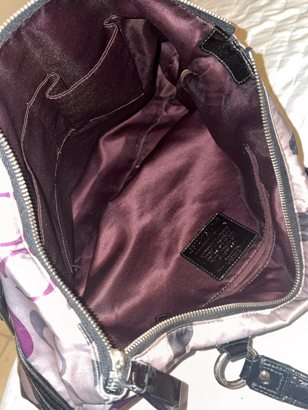 Coach Gray and Purple Signature Print Shoulder Tote - Picture 3 of 5